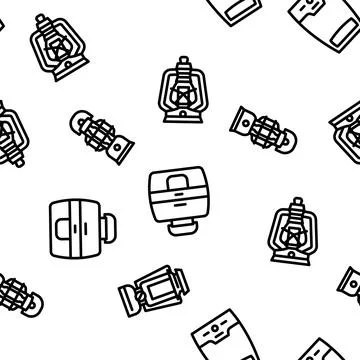 Camp Lamp Lighting Equipment vector seamless pattern Stock Illustration