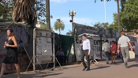 Camp of the Malvinas War Veterans Protest at the Plaza de Mayo. Buenos Aires 動画素材 99626944