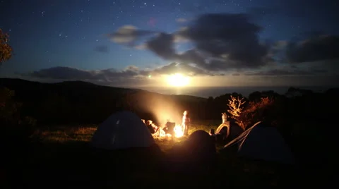 Camp by Moonrise Timelapse Video stock 57349736