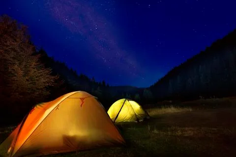Camp in the mountains Stock Photos