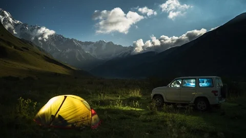 Camp at night with car. Stock Footage 100180090