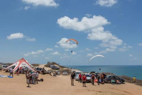 A camp of Para-gliders. Stock Photos