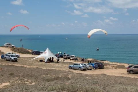 A camp of Para-gliders. 写真素材