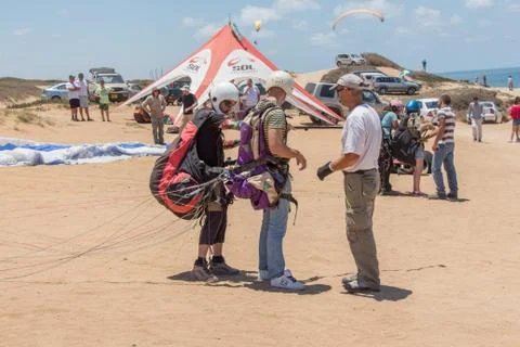 A camp of Para-gliders. 写真素材