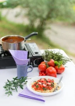 Camp pasta Stock Photos