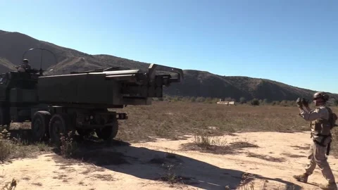 Camp Pendleton, CA 12.05.2023 U.S. Marines process notional fire missions, M142 Stock Footage 268861490