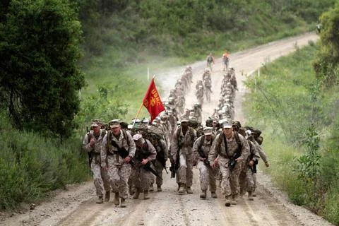 CAMP PENDLETON, Calif. -- Approximately 130 Marines and sailors with the 1... Stock Photos
