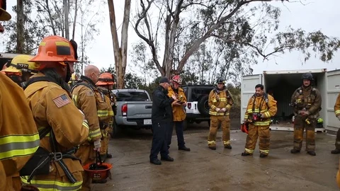 Camp Pendleton Firefighters receiving briefing Stock-Footage 87552730