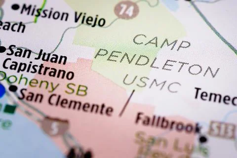Camp Pendleton USMC, CA US USA Map Pin Close-Up Stock Photos