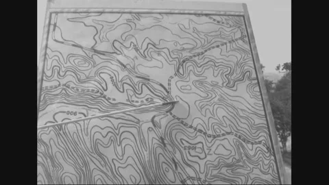 CAMP ROBERTS, CALIFORNIA - 1952: Map close-up - Ridges fill a contour map Stock Footage 344004314