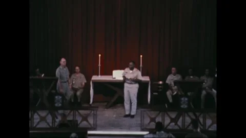 CAMP SAMAE SAN - 1970: Chapel dedication - A plaque held at the chapel altar Stockbeeldmateriaal 343935192
