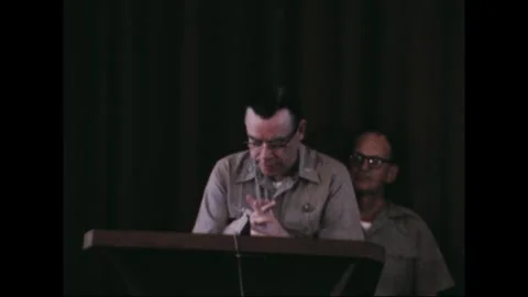 CAMP SAMAE SAN - 1970: Chapel dedication - Speaking from the chapel lectern 库存影片 343935211