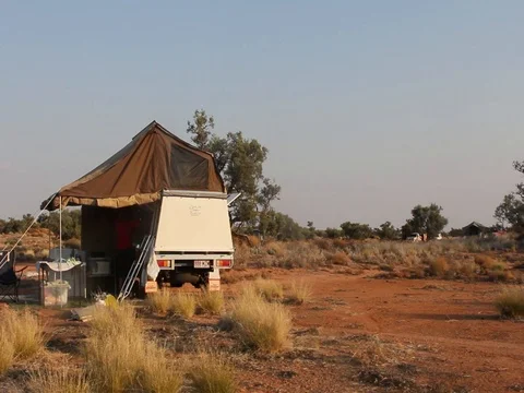 CAMP SET UP IN THE DESERT Stock Footage 100411633