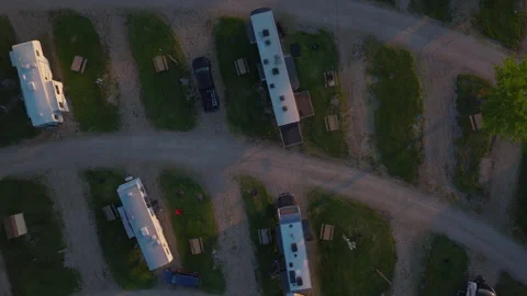 Camp Settles Into Evening: Straight Down Over a Quiet RV Village Stock Footage 339644914