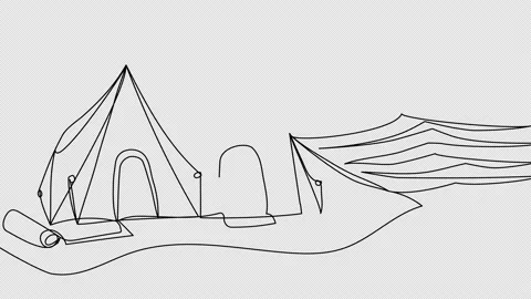Camp on the shore in one line. Stock Footage 155602829