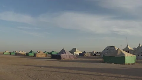 Camp site at Cap Tafarit, Banc of Arguin, Mauritania Video stock 147667343