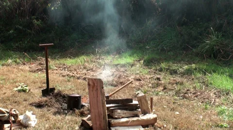 Camp site fire Stock Footage 32842189