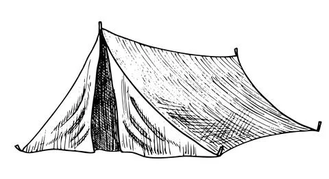 Camp Tent. Hand drawn Vector illustration of old traditional equipment for Stock Illustration