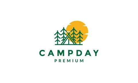 Camp tent with pine trees logo symbol vector icon illustration graphic design Stock Illustration