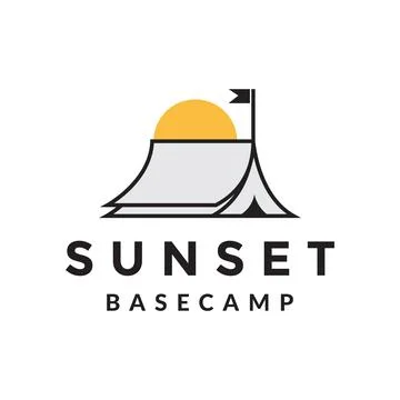 Camp tent with sunset logo design vector graphic symbol icon illustration c.. Illustrazione stock