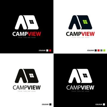 Camp tent window view adventure hiking logo set template design Stock Illustration