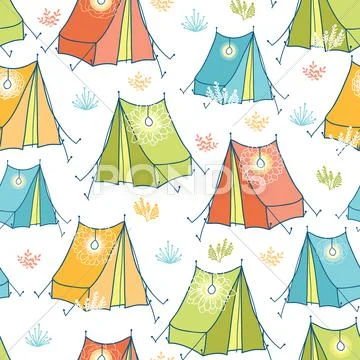 Camp tents seamless pattern background Stock Illustration