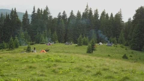 A camp of tourists in the mountains Stock Footage 141079661