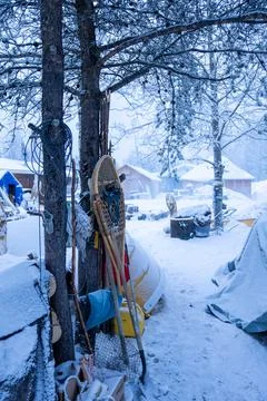 Camp in Winter Foto stock