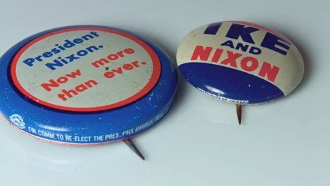 Campaign buttons for Dwight D. Eisenhower and President Richard Nixon of the Stock Footage 81736488