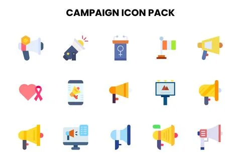 Campaign Flat Vector Icons Pack Stock Illustration