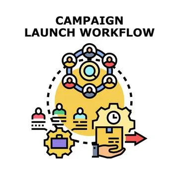 Campaign launch workflow concept process vector 스톡 일러스트