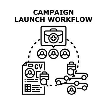 Campaign launch workflow process and team management Иллюстрация