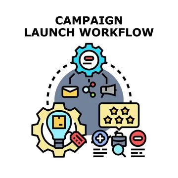 Campaign launch workflow process development strategy illustration 스톡 일러스트
