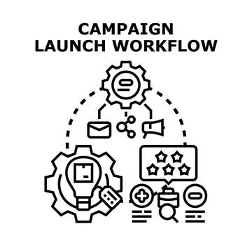 Campaign launch workflow process development strategy illustration Stock Illustration