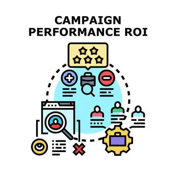 Campaign performance evaluating and return on investment analyzing Stock Illustration