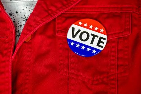Campaign vote button red jacket Stock Photos
