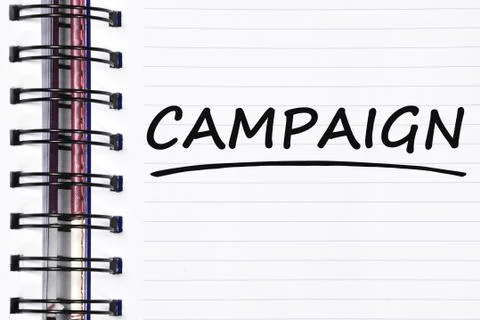 Campaign words on spring note book Foto stock