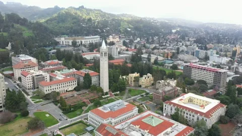 The Campanile Bell Clock Tower Campus Drone Aerial University Berkeley Video stock 159268112