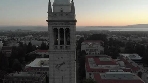 The Campanile (Sather Tower) Berkeley at Sunset, 4K Stock Footage 154278017