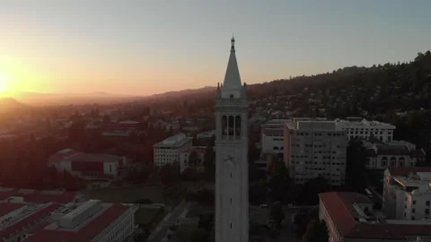 The Campanile (Sather Tower) Berkeley at Sunset, 4K Stock Footage