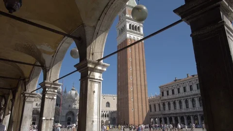 Campanile, St Marks Square, Venice, Veneto, Italy Stock Footage 124933123