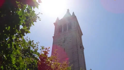 Campanile Tower at UC Berkeley with Bell Tower Chime Song Stock Footage 289156694