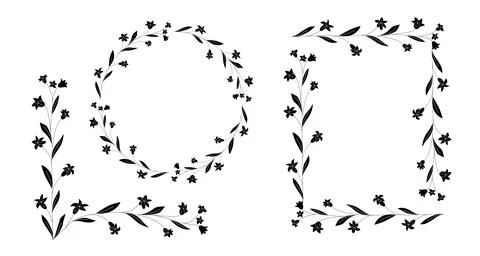 Campanula. Black decorative elements with bellflowers. Stock Illustration