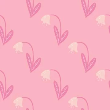 Campanula doodle seamless pattern with simple flower silhouettes. Pink palett Stock Illustration