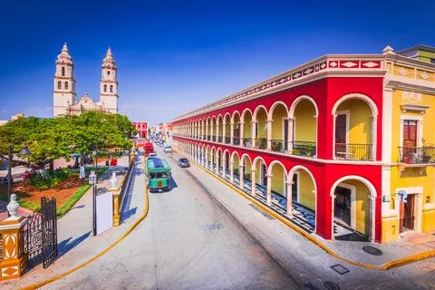 Campeche, Mexico. Independence Plaza is a picturesque public square. Stock Photos