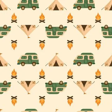 Camper Adventure Pattern in Neutral Colors Stock Illustration