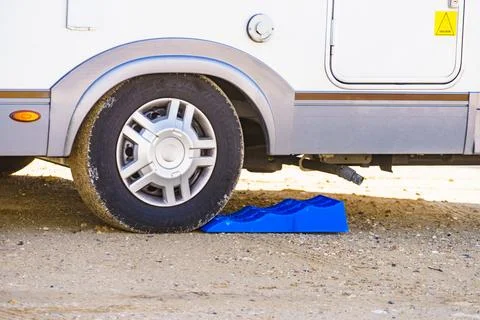 Camper and leveling block ready to use Stock Photos