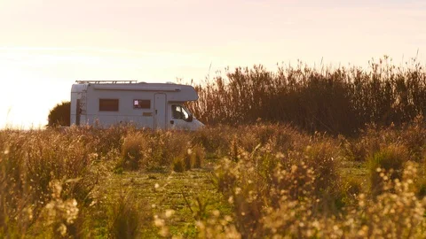 Camper camping on nature in Spain Stock Footage 127623589