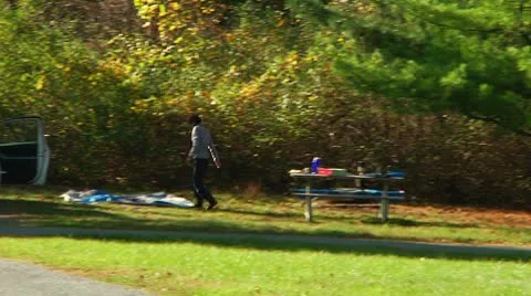 Camper disassembling tent (LP-Voorhees-058c) Video stock 8929155