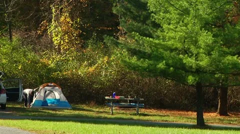 Camper disassembling tent (LP-Voorhees-058a) Stock Footage 8929161